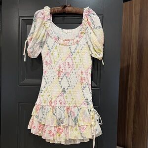 LoveShackFancy Multicolor Floral Smocked mini dress
